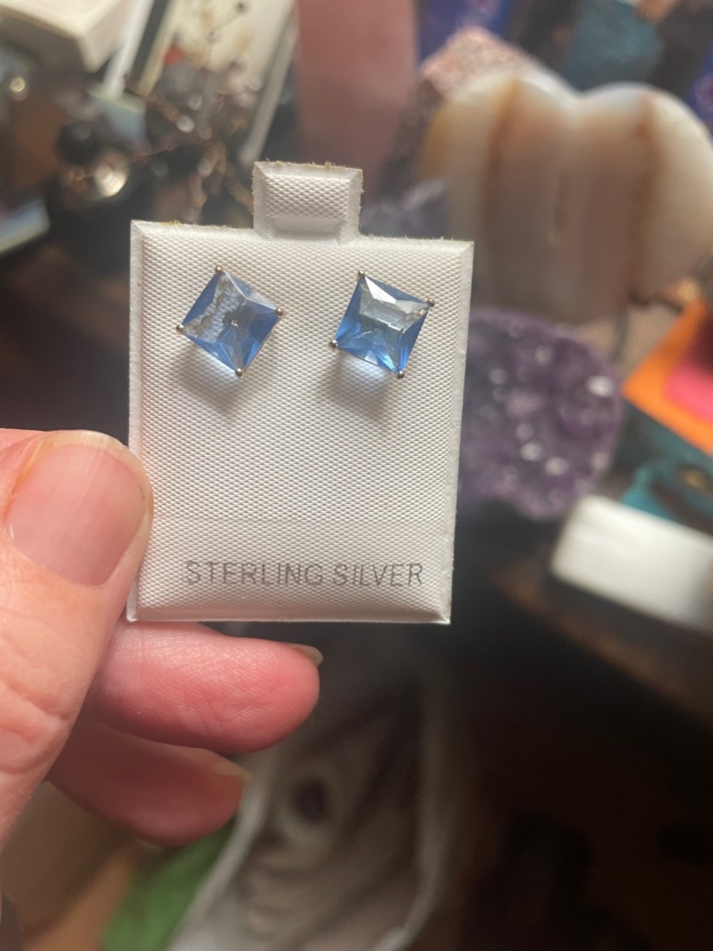 Sterling Silver Blue  topaz Square-Cut Stud Earrings